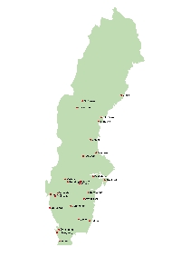 Bild p Sverigekarta med marschorter utplacerade